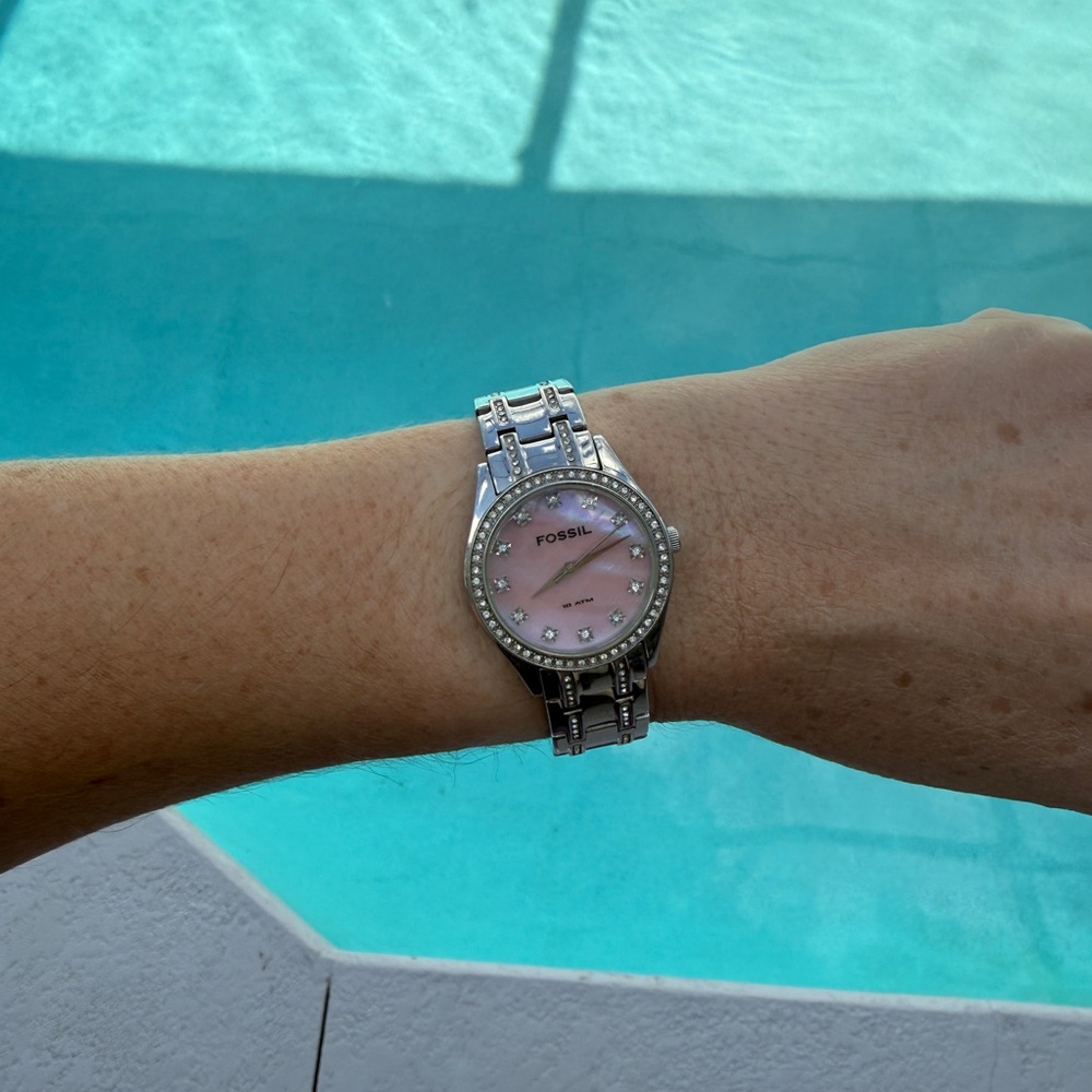 Fossil Silver Watch with Pink Dial